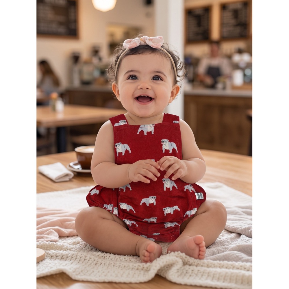 Southern Slumber Bulldog Bamboo Viscose Bubble Romper Red 6-12M